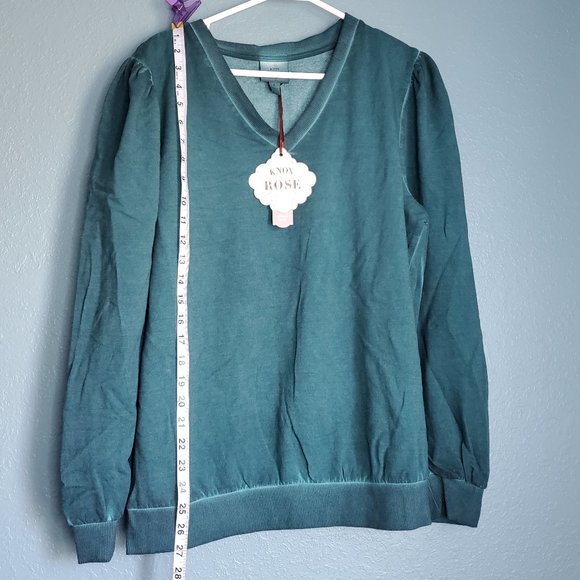 Knox Rose Black Emerald Super Soft Thin Weight V-Neck Sweatshirt, Women's Large - Picture 2 of 12